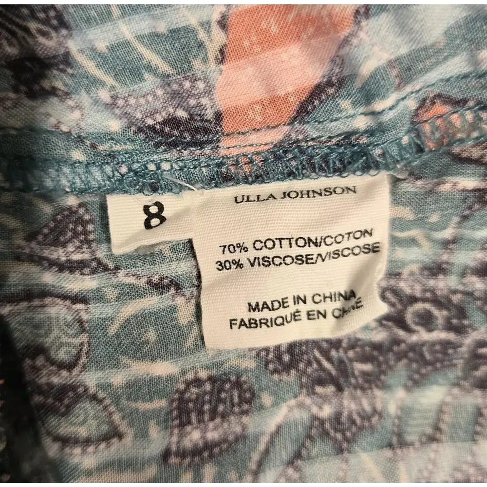 Ulla Johnson Manet Boho Top Size 8 Malachite Floral Ruffle Puff Sleeve Blouse